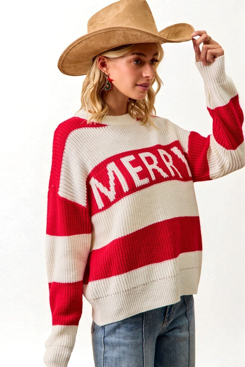 Red & Cream Merry Striped Sweater