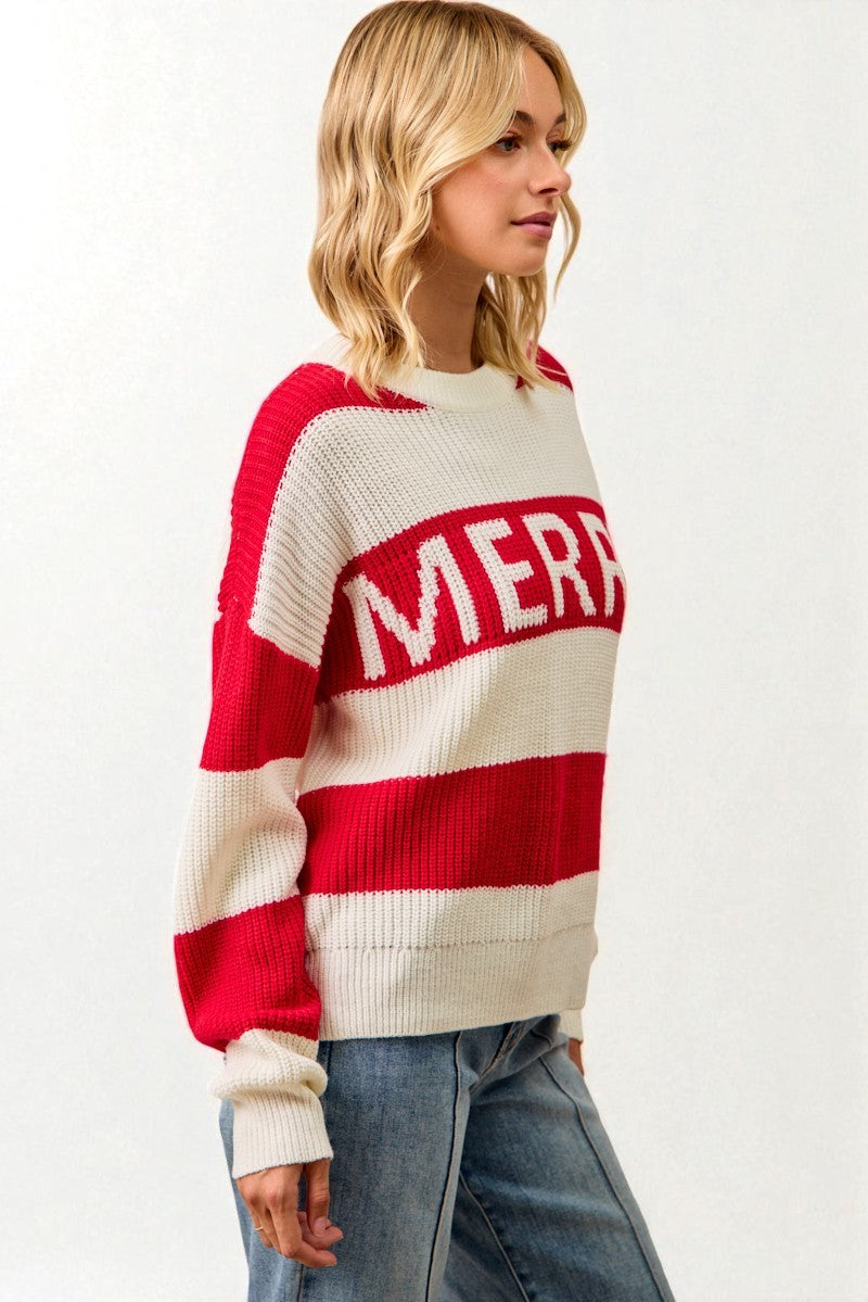 Red & Cream Merry Striped Sweater
