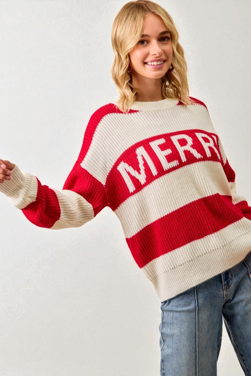 Red & Cream Merry Striped Sweater