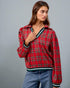Red Plaid V-Neck Blouse