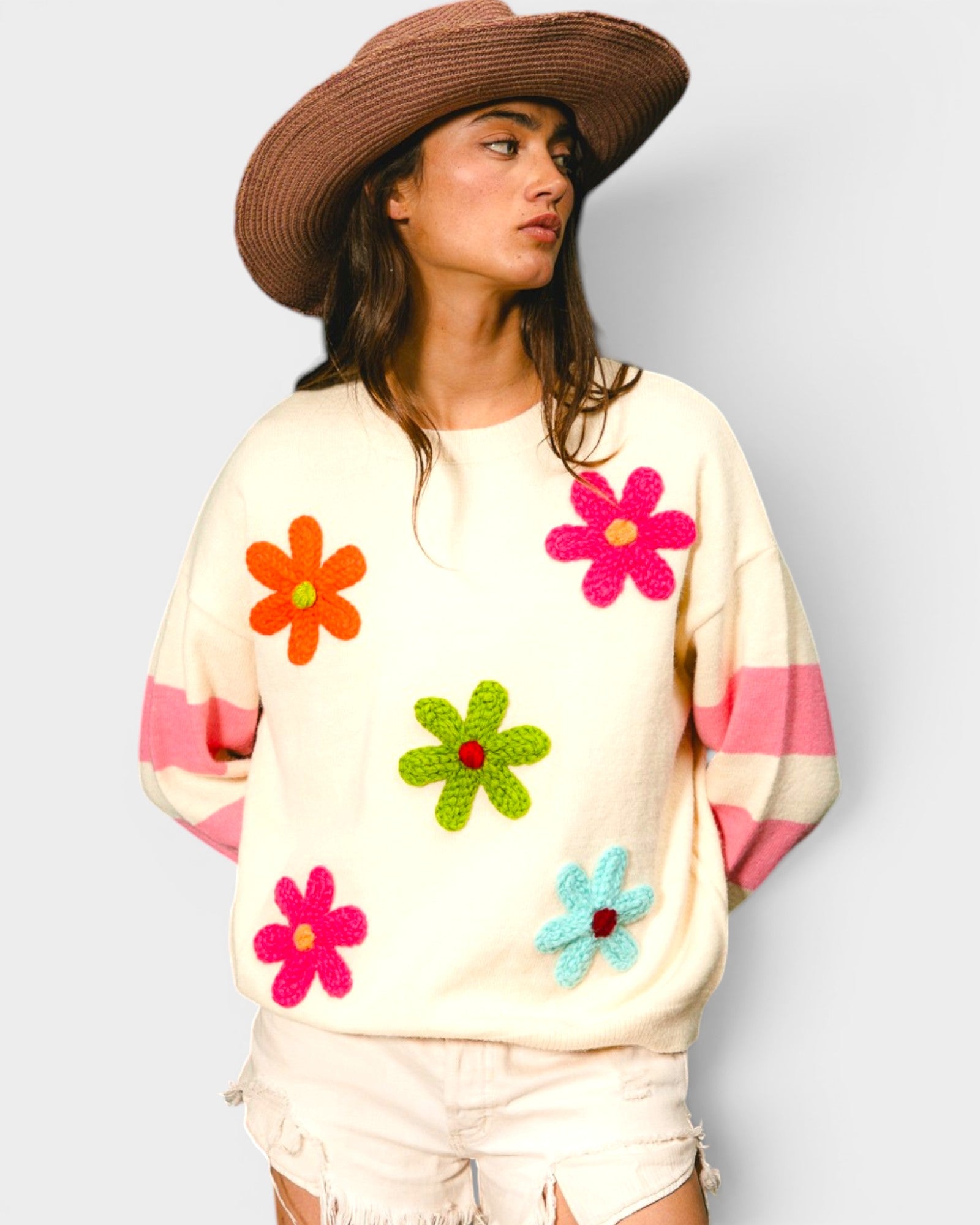 Ivory & Pink Floral Sweater