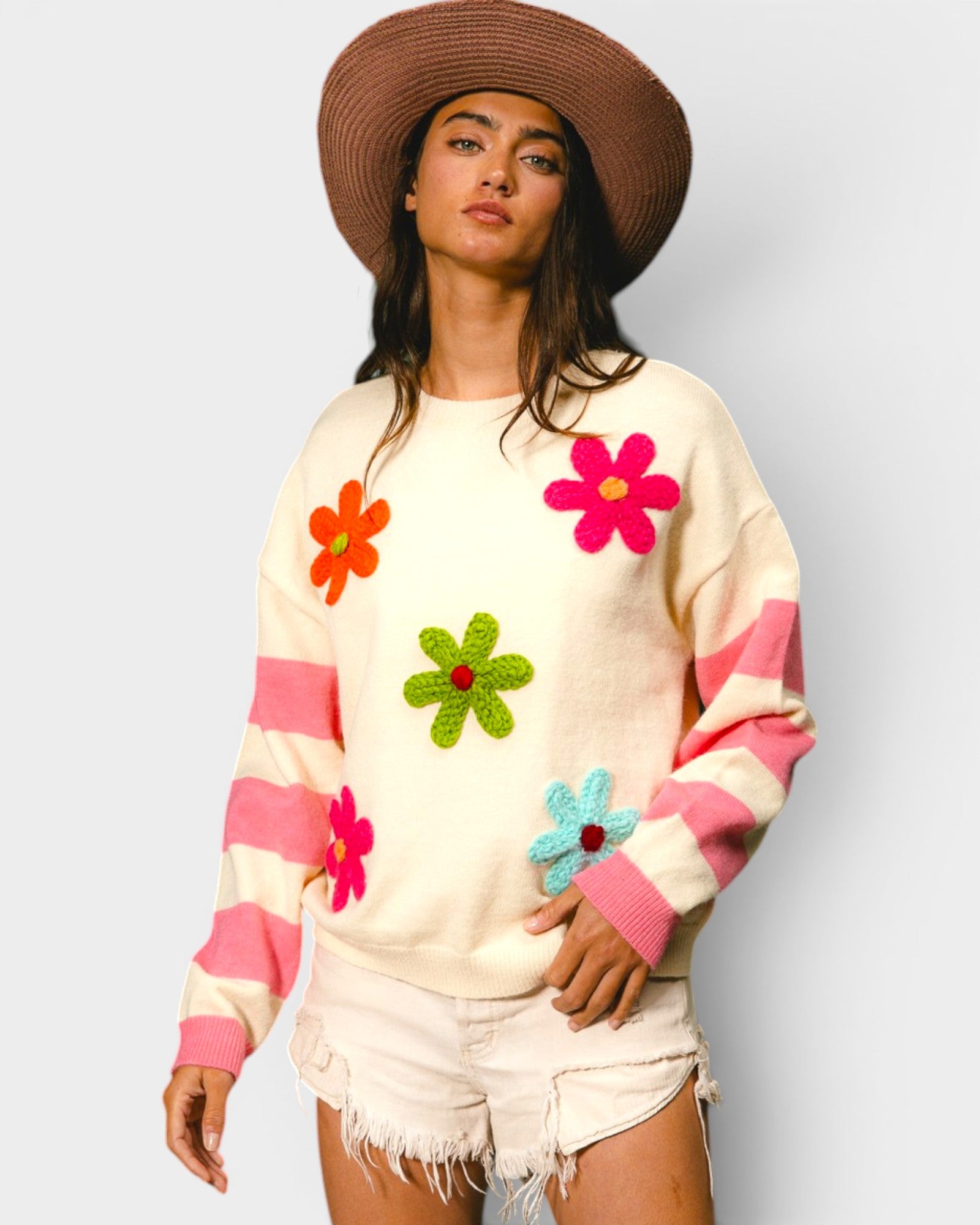 Ivory & Pink Floral Sweater