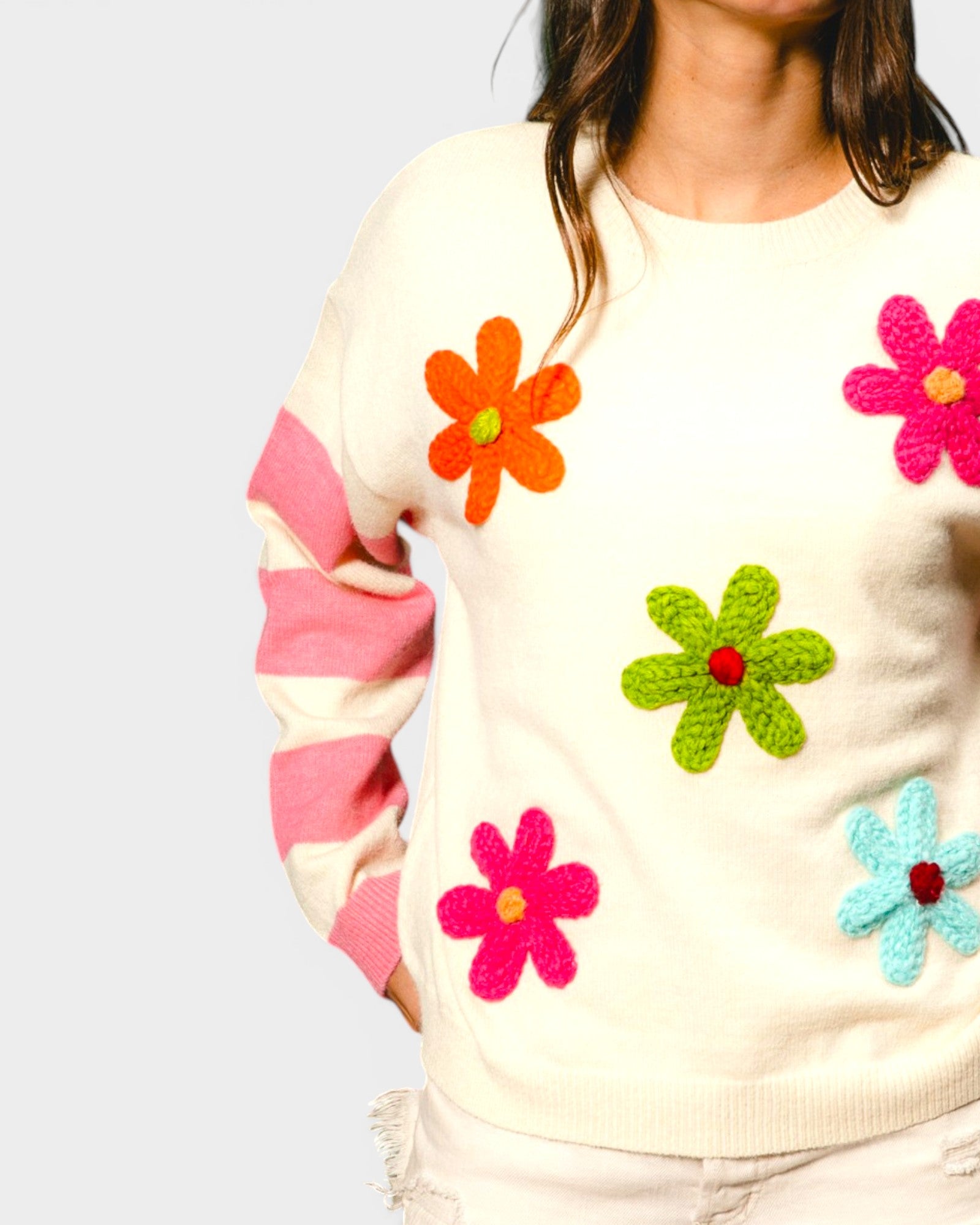 Ivory & Pink Floral Sweater