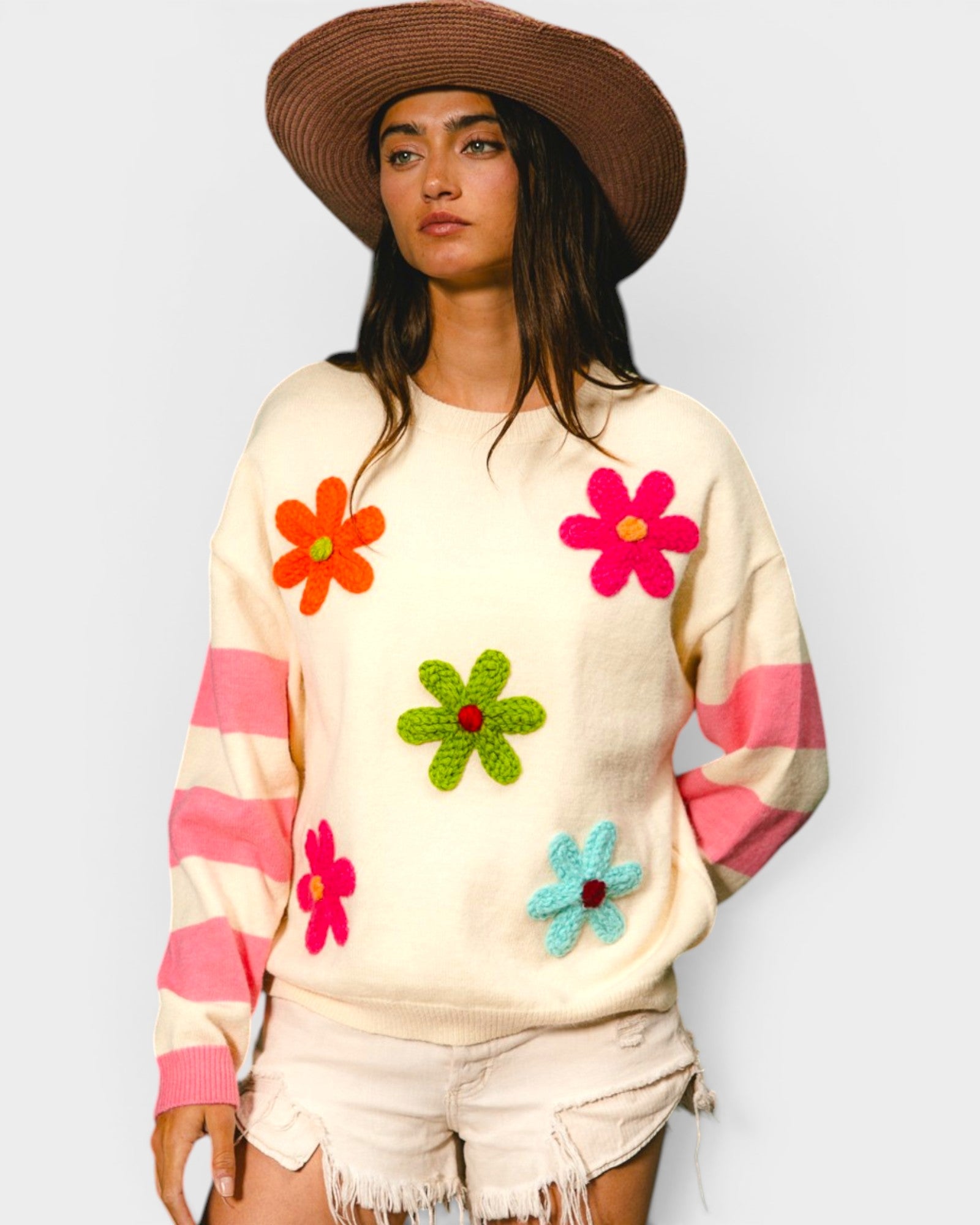 Ivory & Pink Floral Sweater