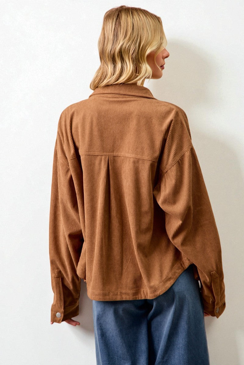 Camel Corduroy Button Front Shacket