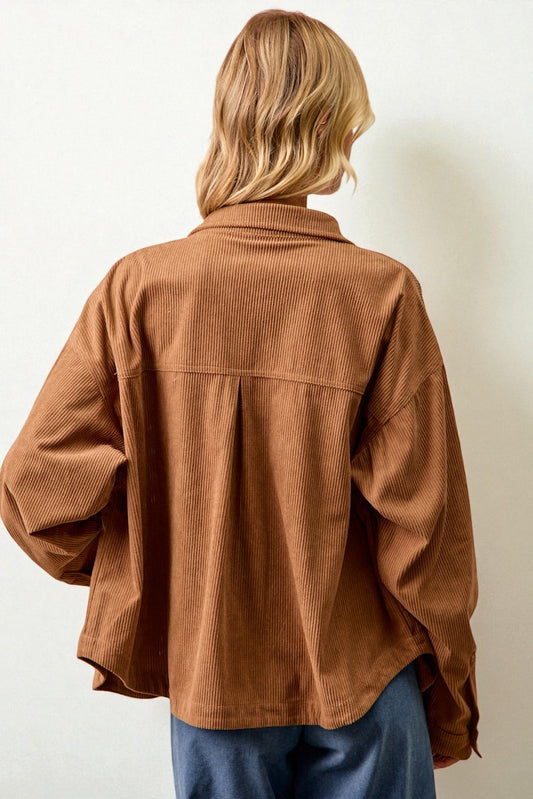 Camel Corduroy Button Front Shacket