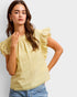 Creamy Yellow Cotton Eyelet Sleeve Top