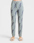 Light blue jogger pants with dark blue lightning bolt pattern on a white background