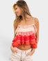 Coral Ombre Ruffle Crop Cami Top