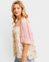 Cream & Pink Floral Lace Top