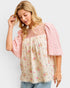 Cream & Pink Floral Lace Top