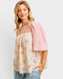 Cream & Pink Floral Lace Top