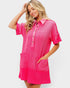 Hot Pink Waffle Collared Mini Dress