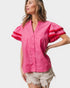 Watermelon Pom Trim Flutter Sleeve Blouse