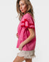 Watermelon Pom Trim Flutter Sleeve Blouse