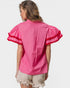 Watermelon Pom Trim Flutter Sleeve Blouse