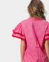 Watermelon Pom Trim Flutter Sleeve Blouse