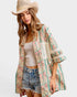 Teal Floral Stripe Eyelet Button-Up Top