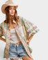Teal Floral Stripe Eyelet Button-Up Top
