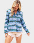 Light Blue Plaid Button Front Jacket