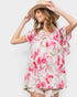 White & Pink Floral Ruffle Sleeve Top