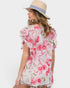 White & Pink Floral Ruffle Sleeve Top