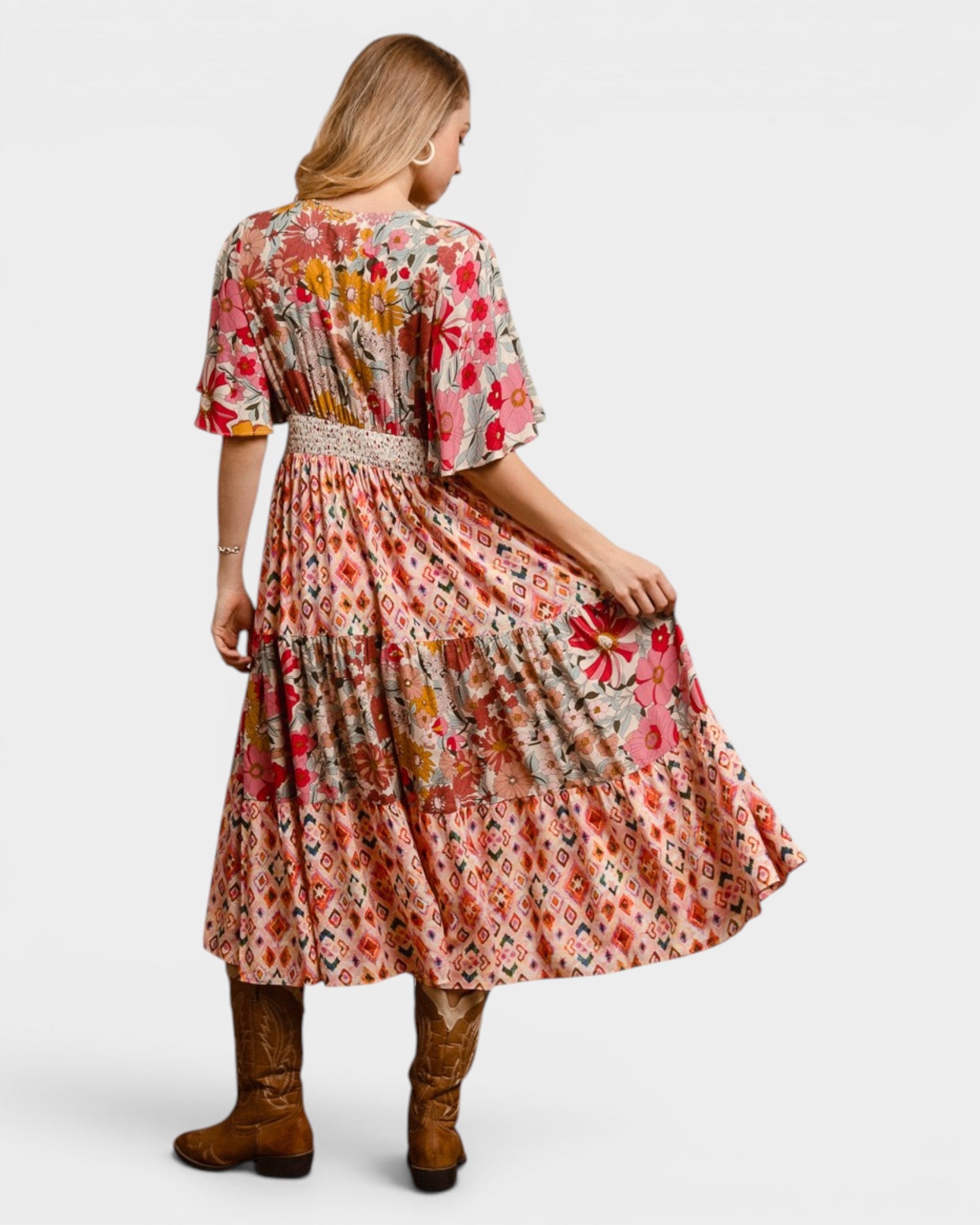 Rose Patchwork Floral Midi Dress