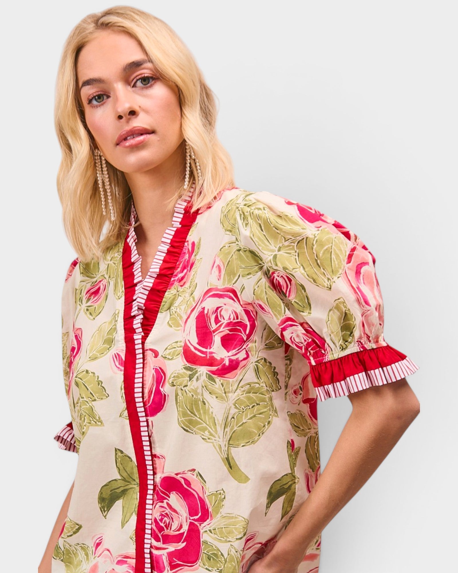 Rose Floral Puff Sleeve Blouse