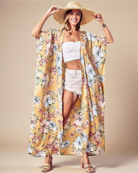 Golden Floral Maxi Kimono