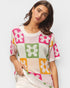 Pink Floral Checkered Sweater Top
