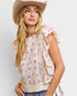 Ivory Floral Ruffle Sleeve Cotton Top