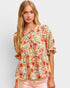 Coral Floral Tie Front Peplum Top