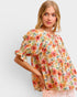 Coral Floral Tie Front Peplum Top