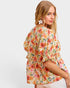 Coral Floral Tie Front Peplum Top