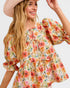 Coral Floral Tie Front Peplum Top
