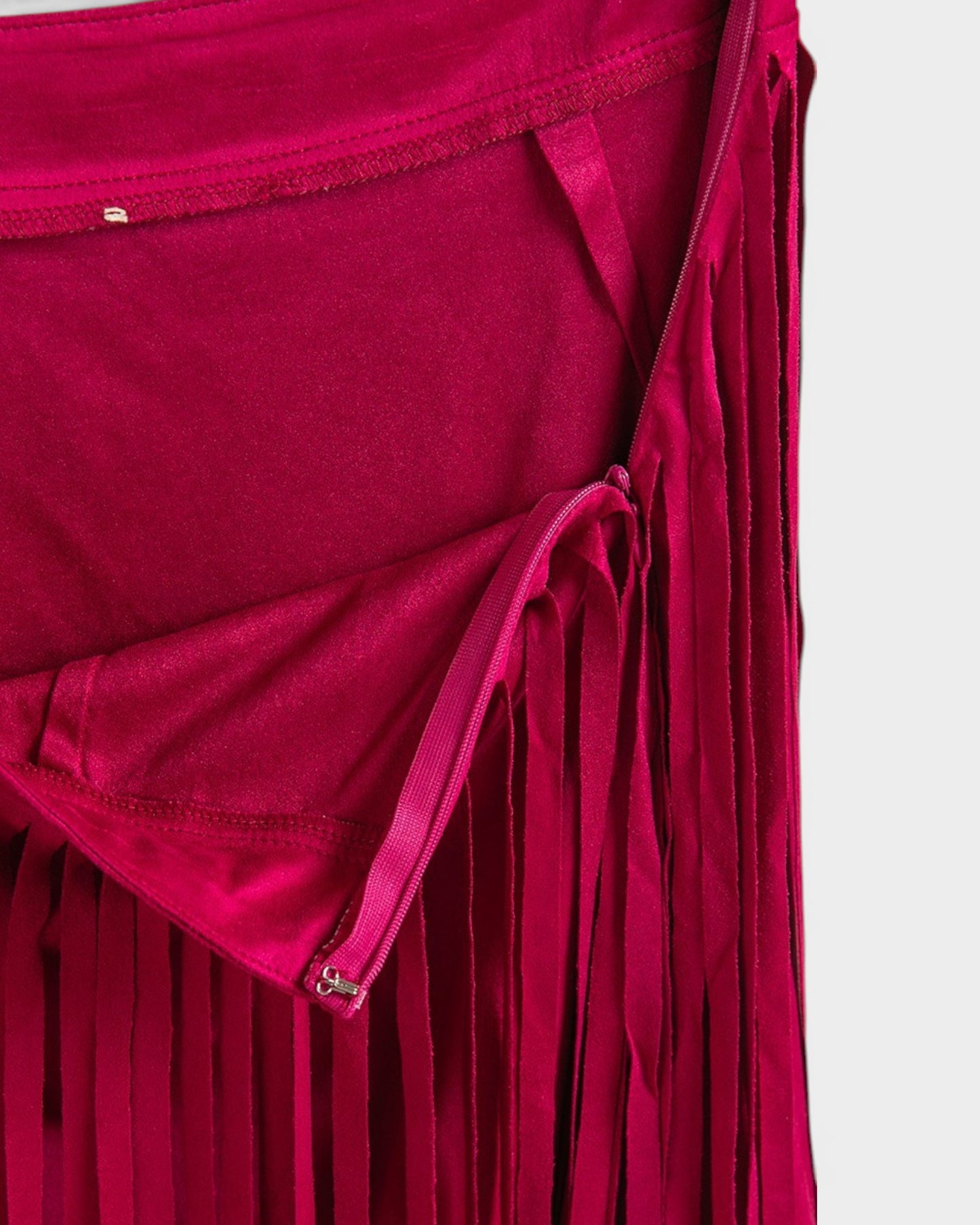 Close-up of a pink pleated garment with a white background