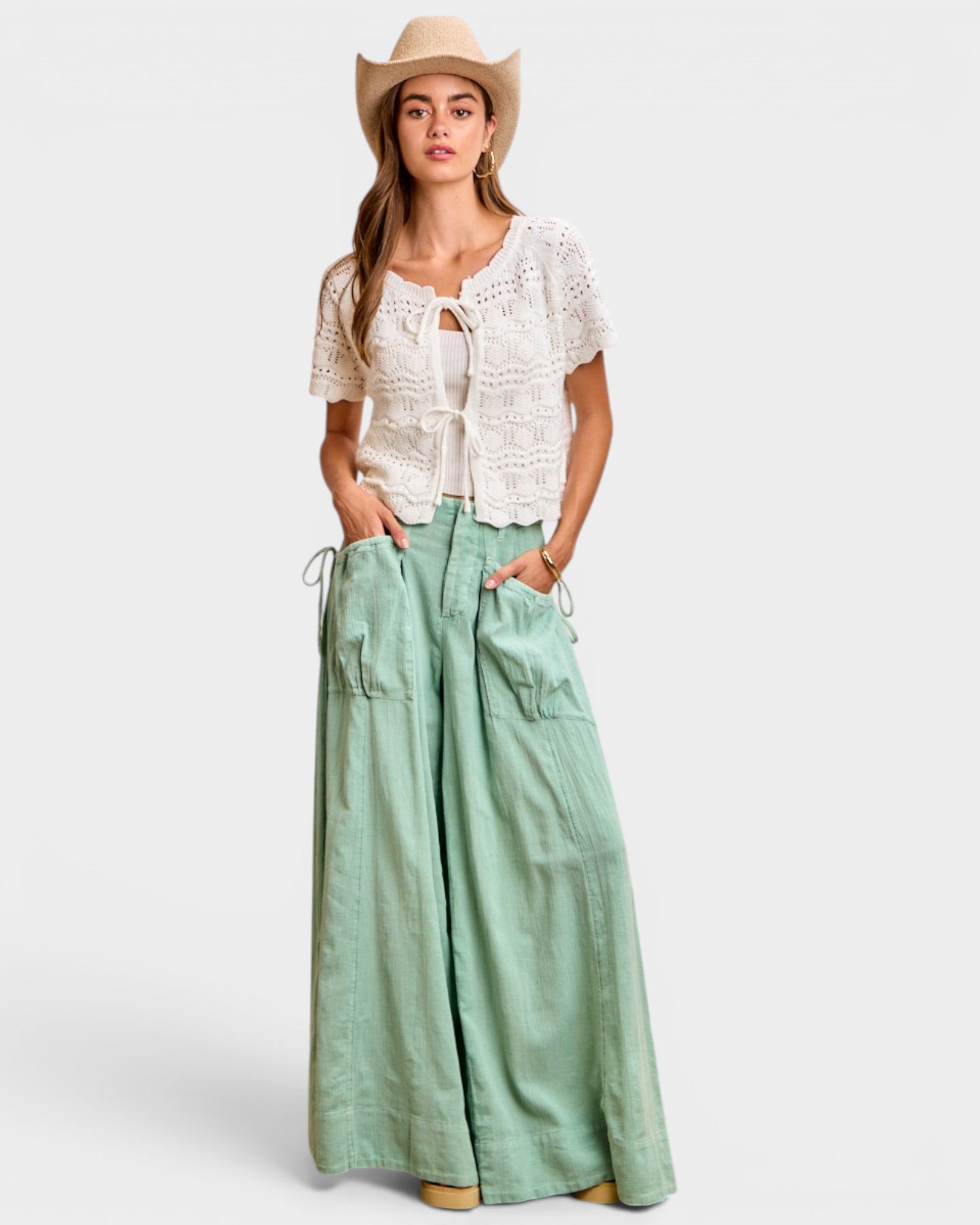 Ivory Tie Front Open Knit Cardigan