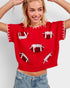 Red Sequin Football Short Sleeve Sweater