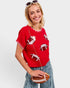 Red Sequin Football Short Sleeve Sweater