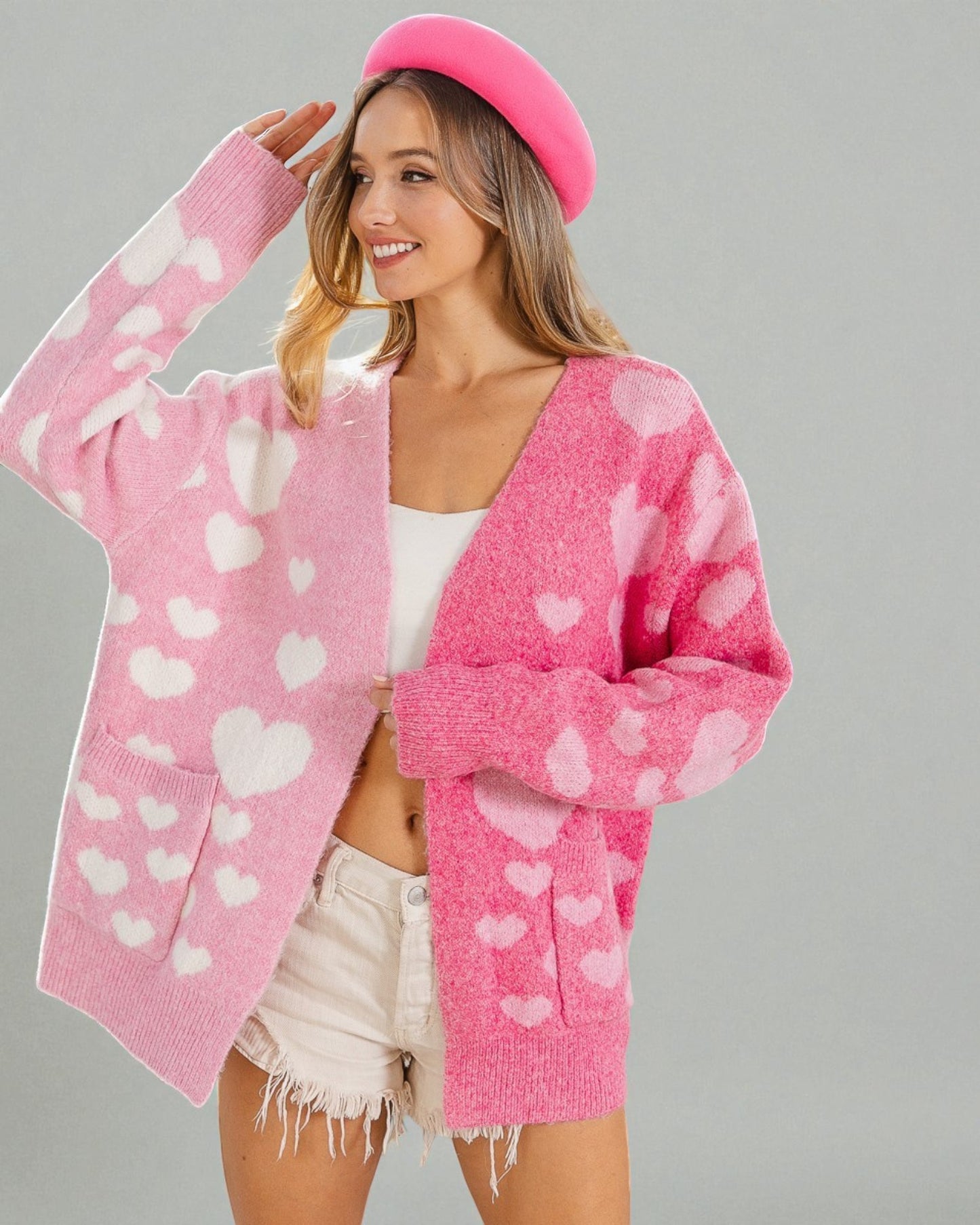 Pink & Fuchsia Heart Knit Cardigan