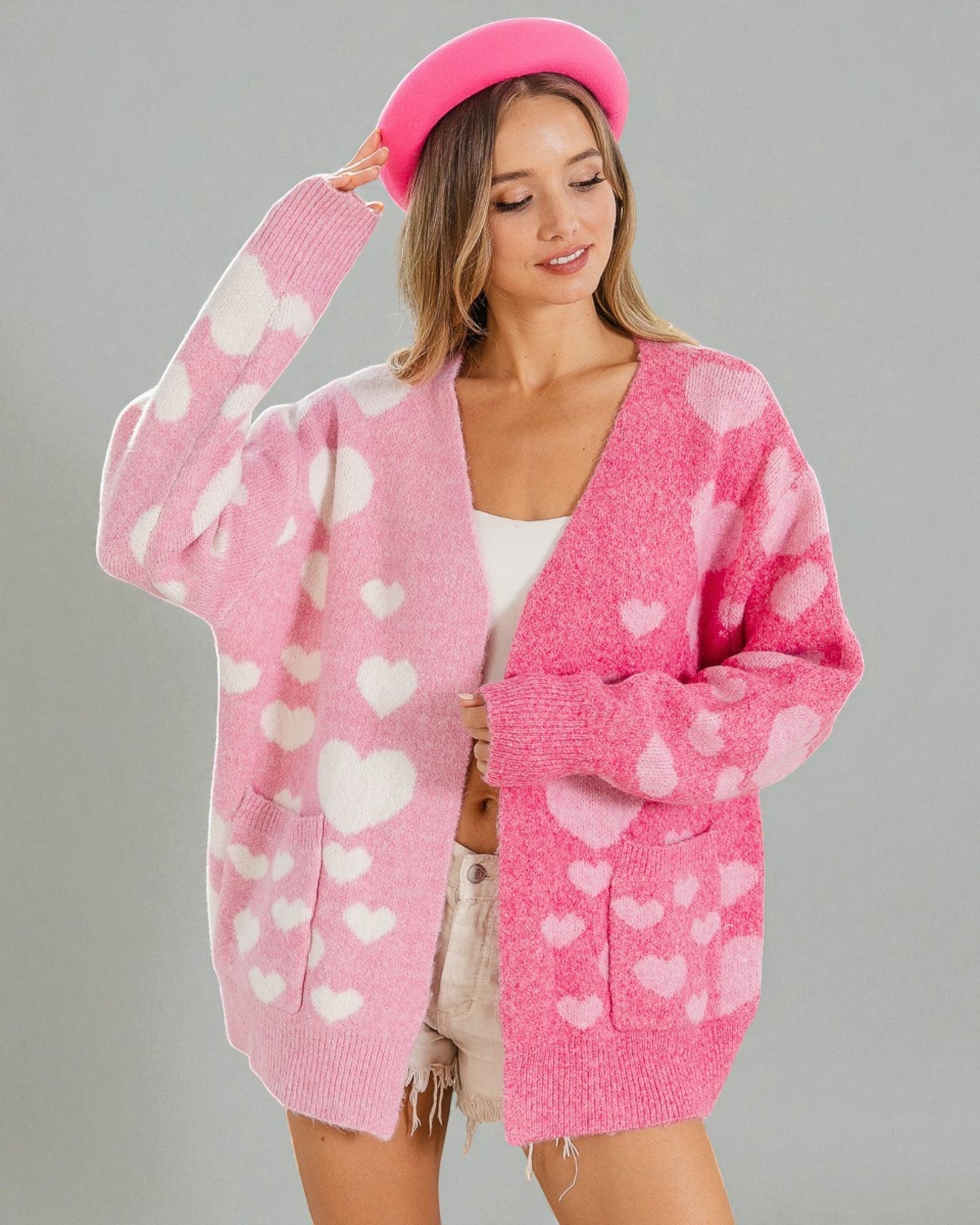 Pink & Fuchsia Heart Knit Cardigan