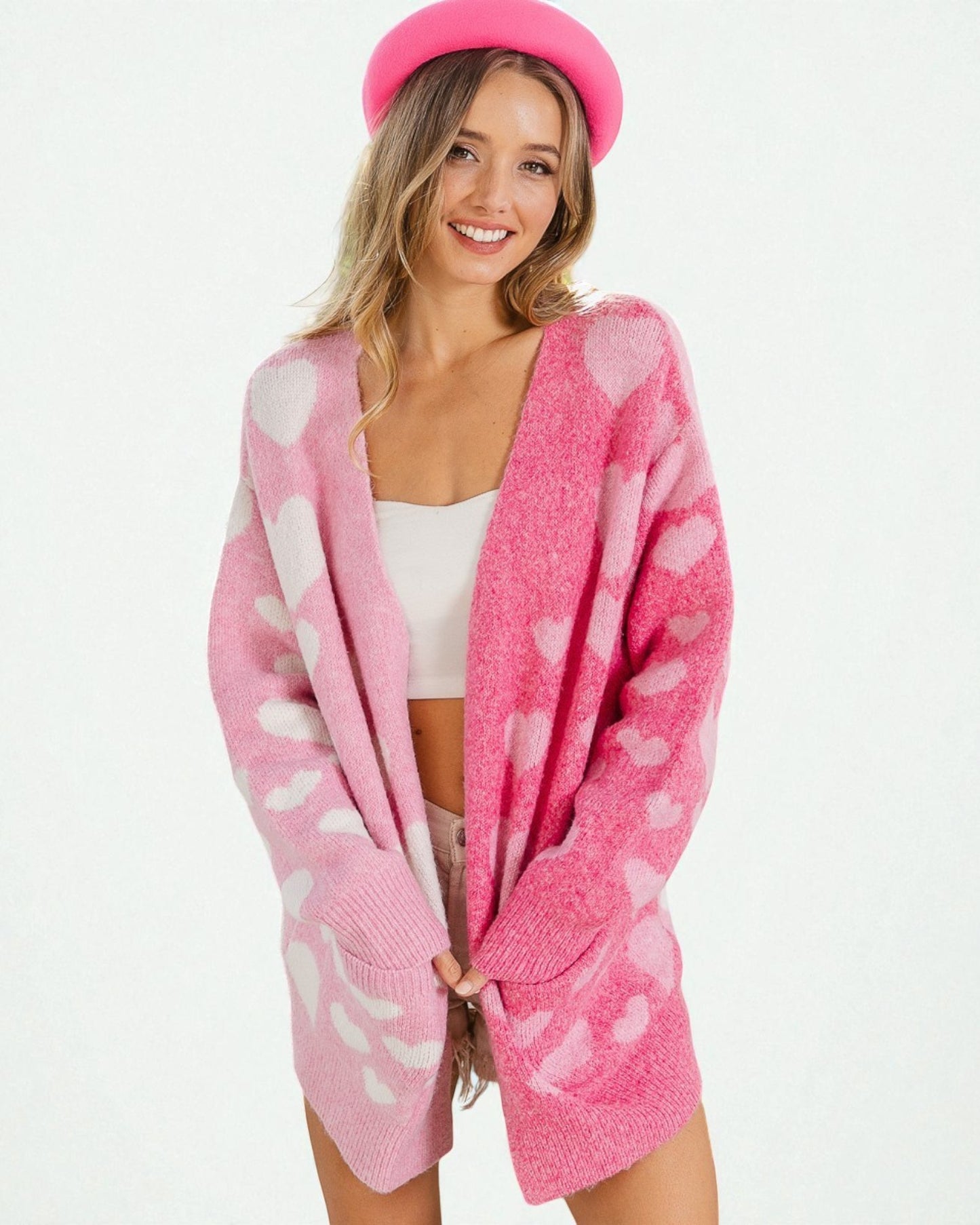 Pink & Fuchsia Heart Knit Cardigan