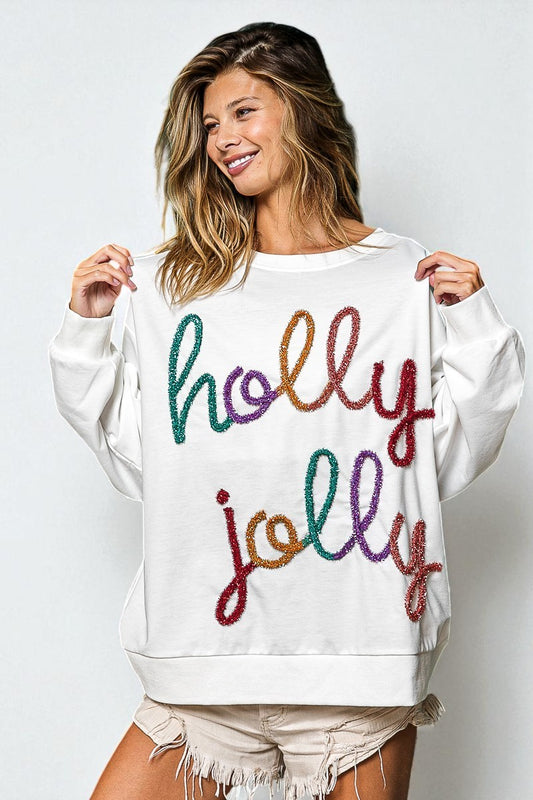 Holly Jolly Embroidered Holiday Sweatshirt