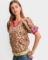 Beige & Pink Leopard Puff Sleeve Sweater