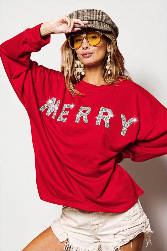 Red “Merry” Glitter Sweatshirt