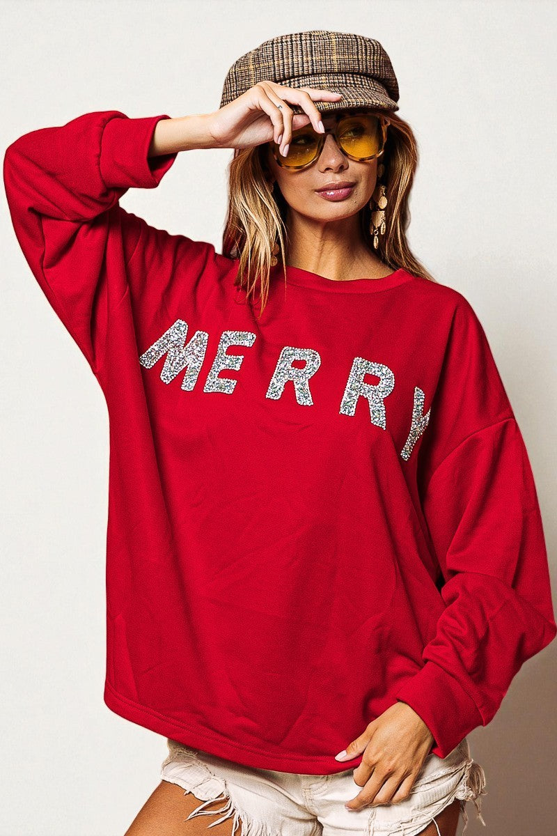 Red “Merry” Glitter Sweatshirt