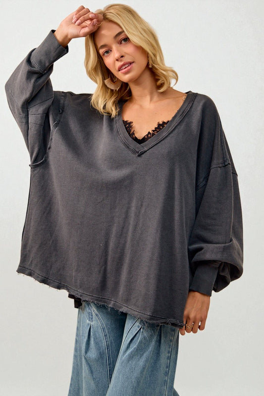 Charcoal V-Neck Oversized Sweatshirt