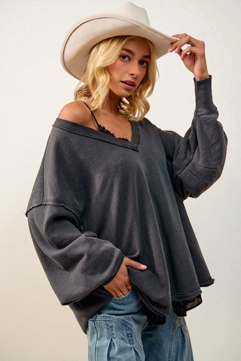 Charcoal V-Neck Oversized Sweatshirt