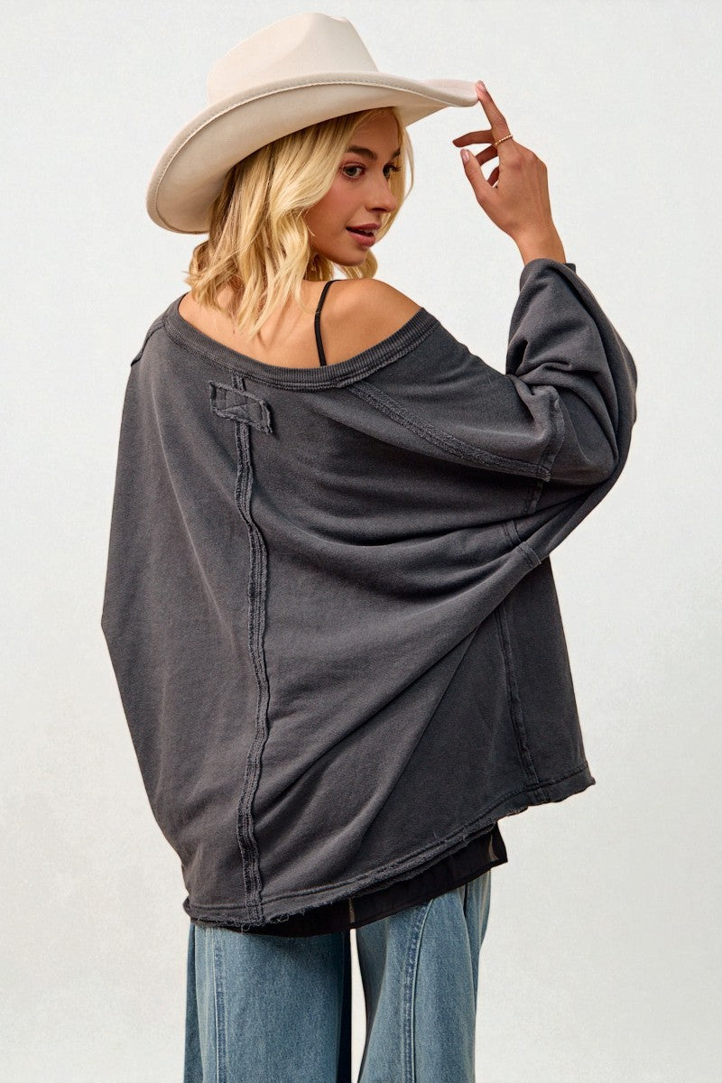 Charcoal V-Neck Oversized Sweatshirt