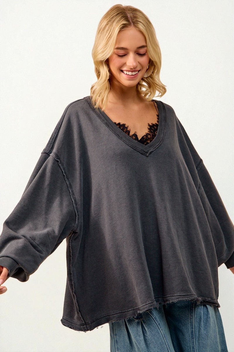 Charcoal V-Neck Oversized Sweatshirt